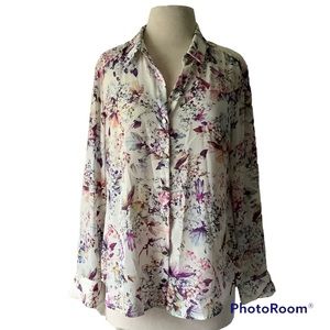 Ruff Hewn Floral Button Up Polyester Blouse